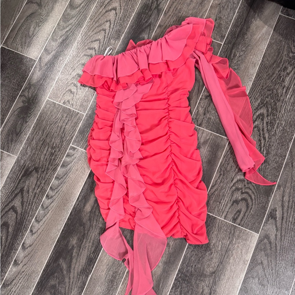ByEgreis ruffled one sleeve mini dress